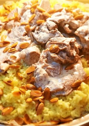 A picture of Jordanian Mansaf with Jameed and Lamb Meat (With Video) 🍽🍽.