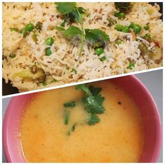 Peas Pulao and Punjabi Curry A picture of Peas Pulao and Punjabi Curry.