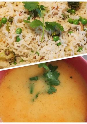 A picture of Peas Pulao and Punjabi Curry.
