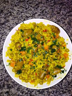 Una foto de Yo lo llamo risotto con menudos de pollo