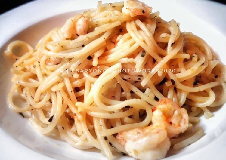 Resep Cheese Spaghetti Aglio Olio with Prawn Anti Gagal