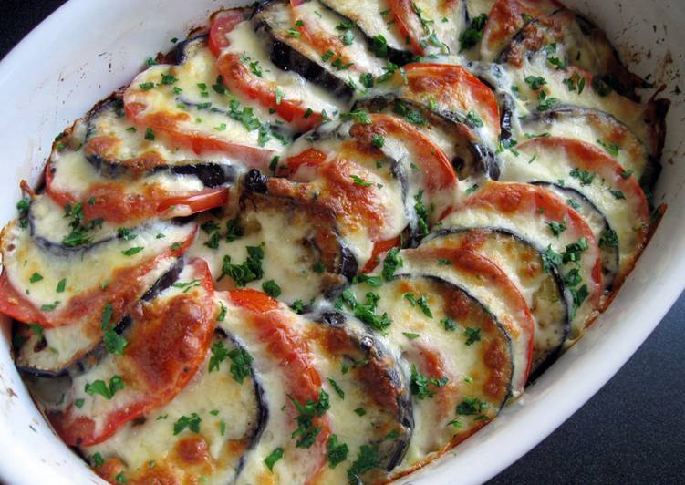 Recipe of Speedy Tomato &amp; Eggplant Cheese Bake