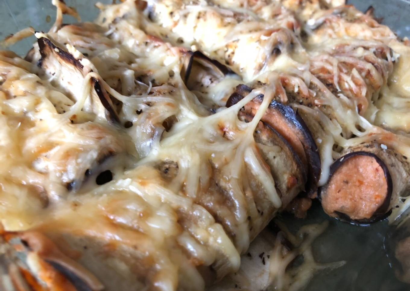 Canelones de berenjena con atún y huevo cocido