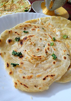 A picture of Khasta masala lacha paratha.