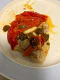 Ombrina in padella con pomodori olive e capperi
