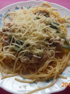 Csirkés cukkinis spagetti gombával recept fotója