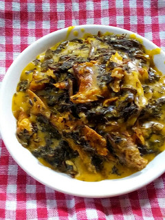 A picture of Seafood bitterleaf soup.