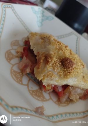 Una foto de Lasagna vegana de berenjenas, puerro y tomate
