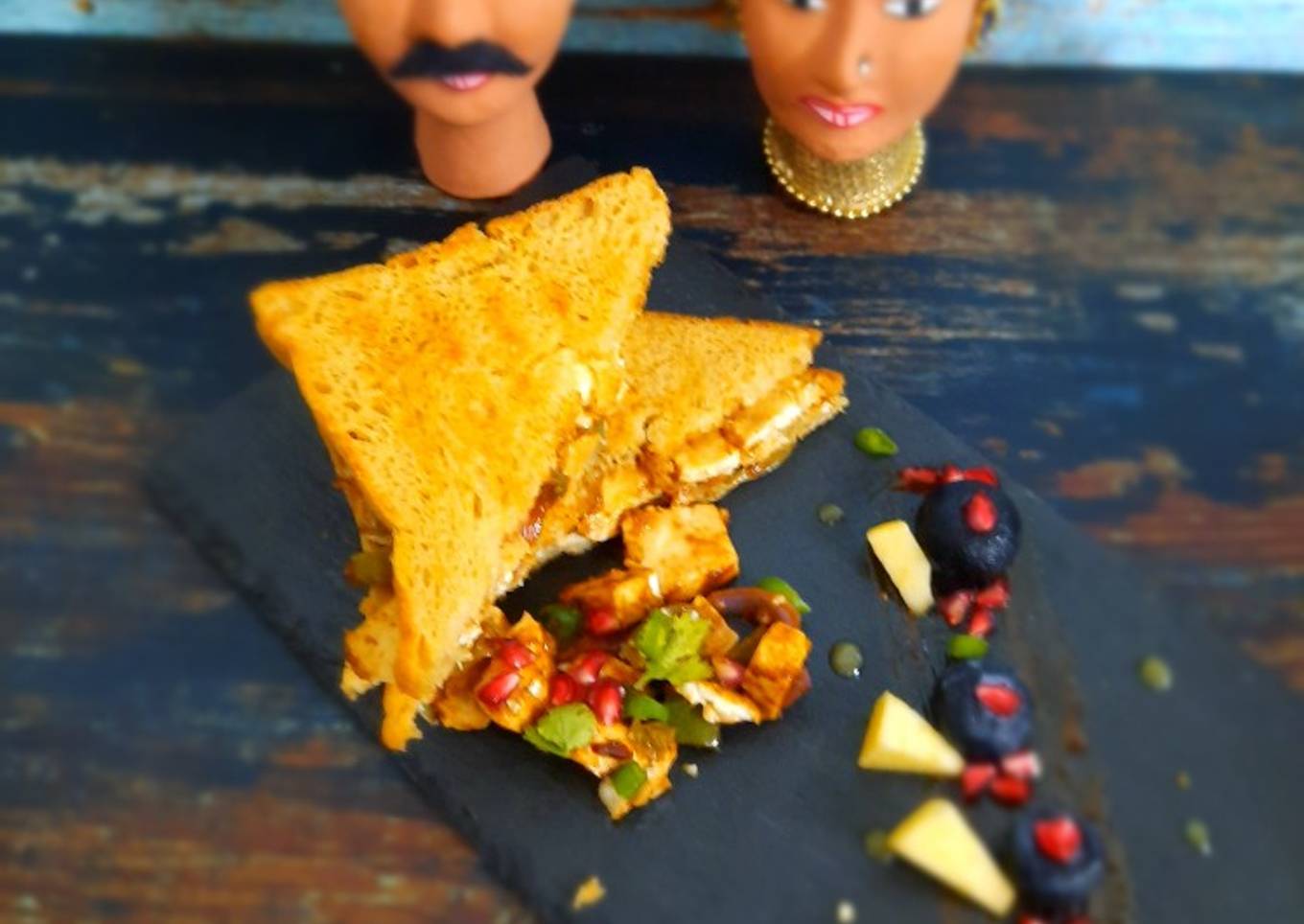 Grilled barbecue paneer sandwich