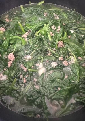 A picture of Lebanese Spinach Stew with Rice.