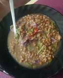 Lentejas con lombarda, acelgas y arroz