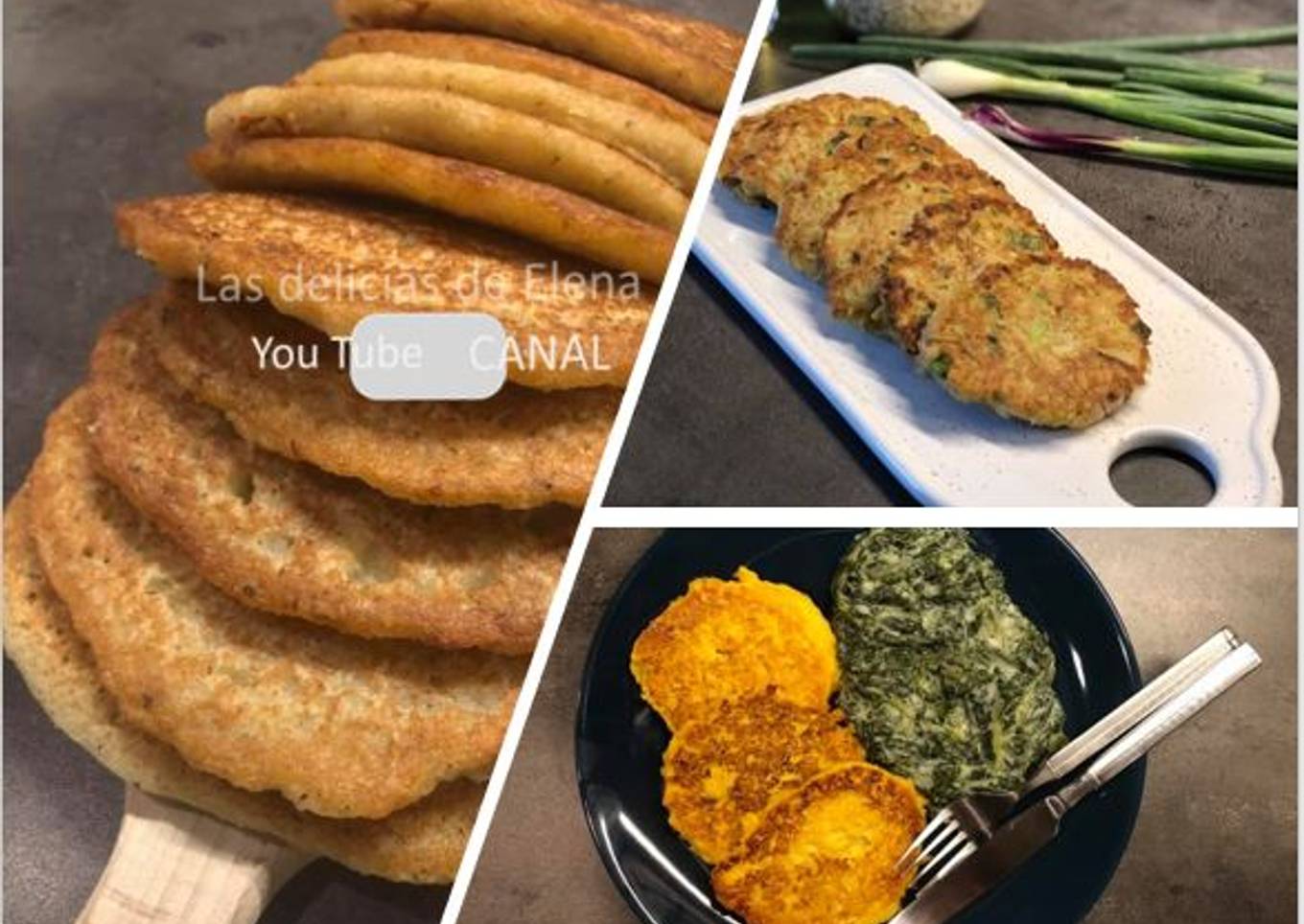 3 recetas de tortitas - Tortitas de papas, Tortitas de calabaza, Tortitas de maíz