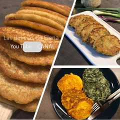 Una foto de 3 recetas de tortitas - Tortitas de papas, Tortitas de calabaza, Tortitas de maíz