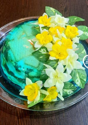 عکسی از دستور دسر پان اسپانیا با روکش ژله ی بلوبری😍