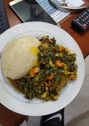 A picture of Ugboghoro soup with snail and periwrinkle.