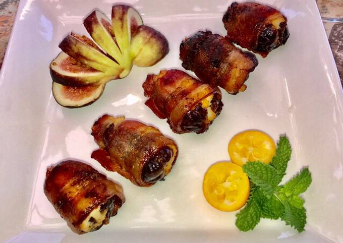 Bacon wrapped dates stuffed with ricotta cheese