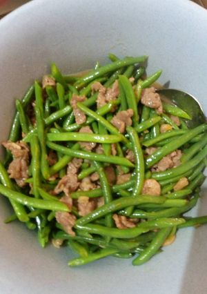 Foto resep Baby Buncis with beef in shrimp teriyaki sauce