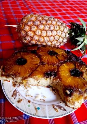 A picture of Pineapple upside down.