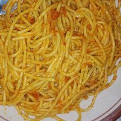 Diced plantain and spaghetti A picture of Diced plantain and spaghetti.