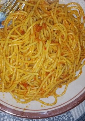 A picture of Diced plantain and spaghetti.