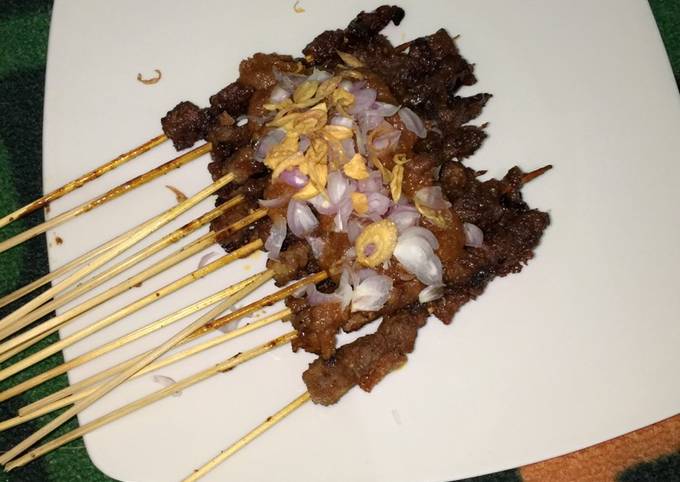 Ini dia! Resep praktis bikin Sate daging sapi bumbu kacang 👌🍢 hidangan Lebaran yang enak