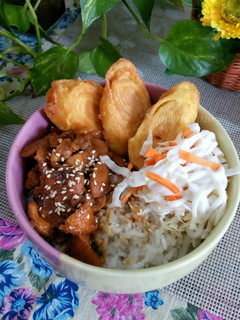 Foto resep Rice Bowl (Chicken Teriyaki, chicken egg roll with salad mayo)