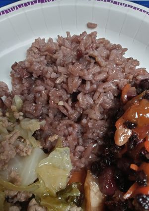 A picture of Grape Juice Rice with Pancetta.