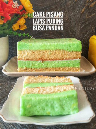 Anti Ribet, Buat Cake Pisang lapis Puding Busa Pandan Ekonomis
