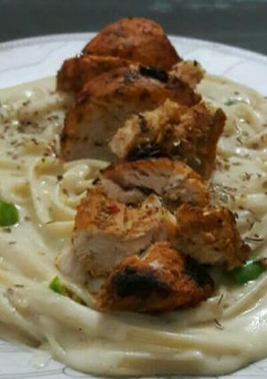 A picture of 🐔♨🍝🐔White Pasta with Spicy koila Chicken 🐔♨🍝🐔 #RamadanSpecial.