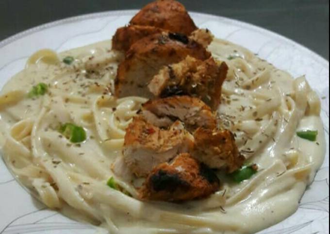 Step-by-Step Guide to Make Homemade 🐔♨🍝🐔White Pasta with Spicy koila Chicken 🐔♨🍝🐔 #RamadanSpecial