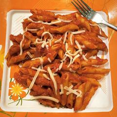 A picture of Red sauce pasta.