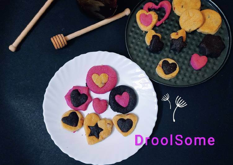 Cardamom rose cookies, vanilla tutti frutti & cocoa cookies