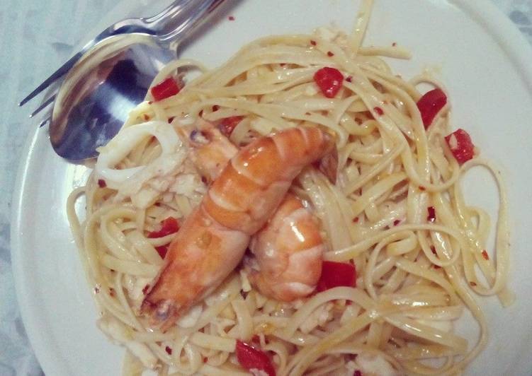 Langkah Mudah Memasak Aglio olio Seatfood 🦞 yang Praktis