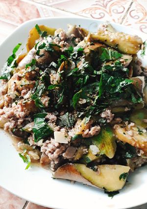 Hình của món Cà tím xào bò băm.