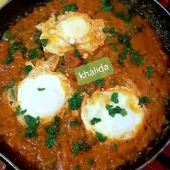 A picture of Three coloured shakshuka.