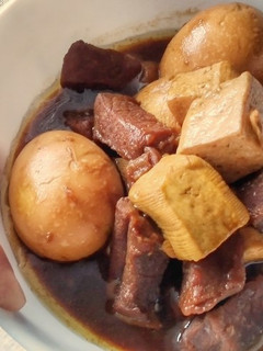 A picture of Beef Tofu and Eggs in Sweet Soy Sauce.