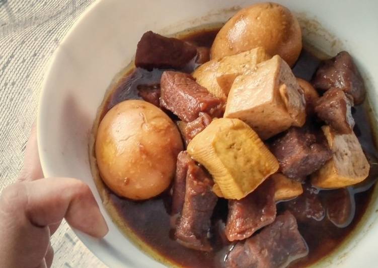 Recipe of Perfect Beef Tofu and Eggs in Sweet Soy Sauce