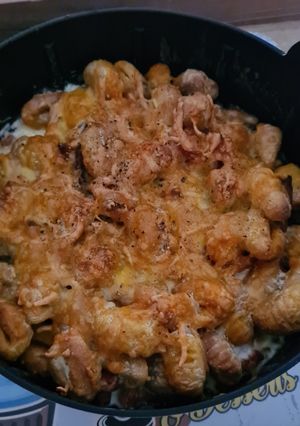 Una foto de Ñoquis rápidos "carbonara" en airfryer