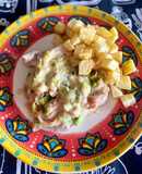 Muslitos de pollo deshuesado con salsa de puerros