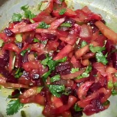 A picture of Stir fry beetroot, loaki, onion.