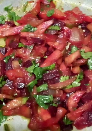 A picture of Stir fry beetroot, loaki, onion.