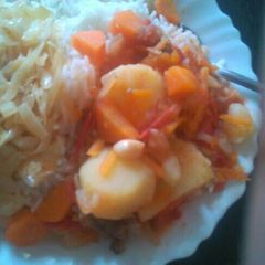A picture of Potato stew and rice.