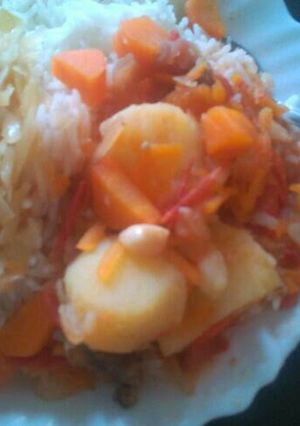 A picture of Potato stew and rice.