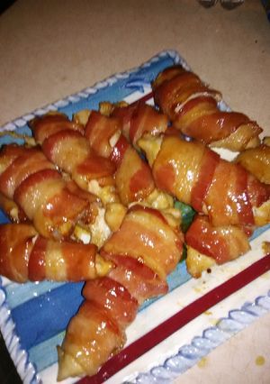A picture of Brown sugar bacon wrapped chicken.