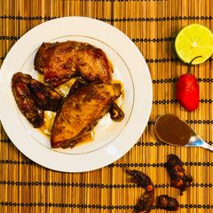 Coffee-tamarind chicken A picture of Coffee-tamarind chicken.