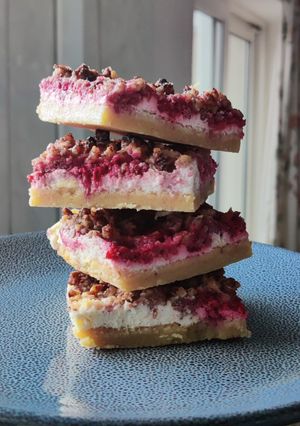 A picture of Keto Raspberry Cheesecake slice.