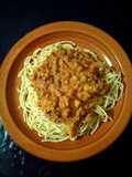 Barbeque mince and spaghetti
