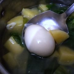 A picture of Potato Bokchoy and Egg Soup.