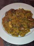 Arroz con menudo de pollo de campo y champiñones
