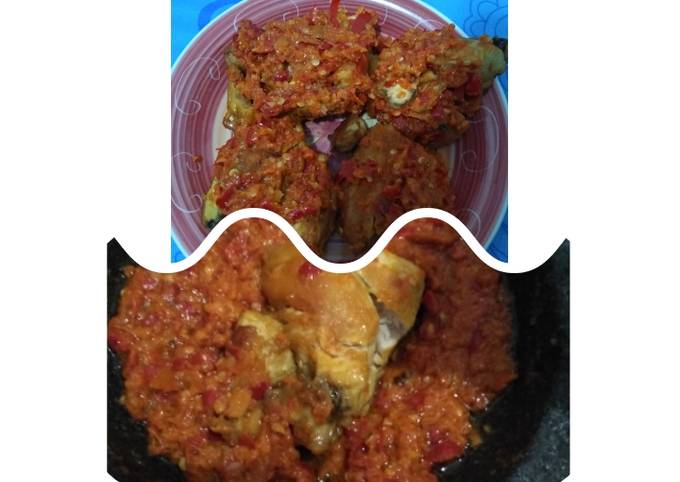 Ayam penyet sambel cobek